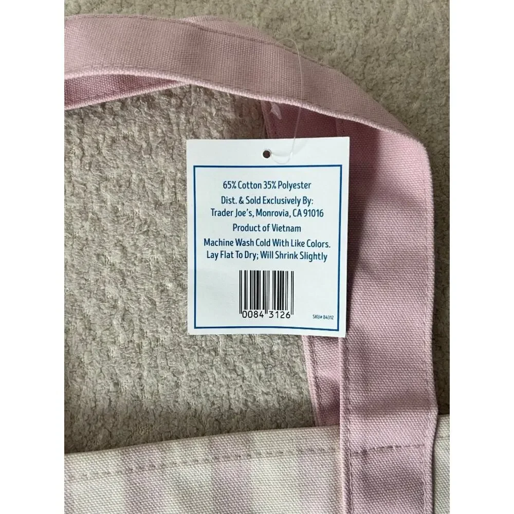 Trader Joe's Set of 2 Striped Mini Canvas Tote Bags Pink & Mint NWT